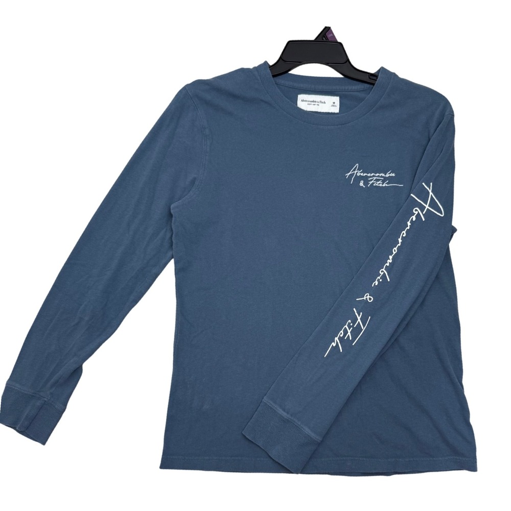 Abercrombie & Fitch Mens Long Sleeve Graphic T Shirt Soft A&F Tee Blue M